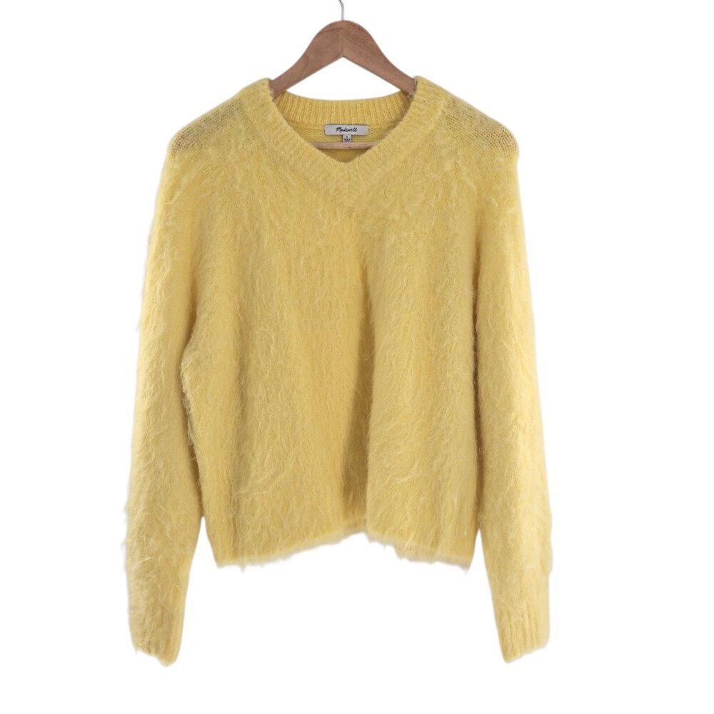 Madewell Brushed V-Neck Sweater in Heather Lemon Size Small Alpaca Wool Blend